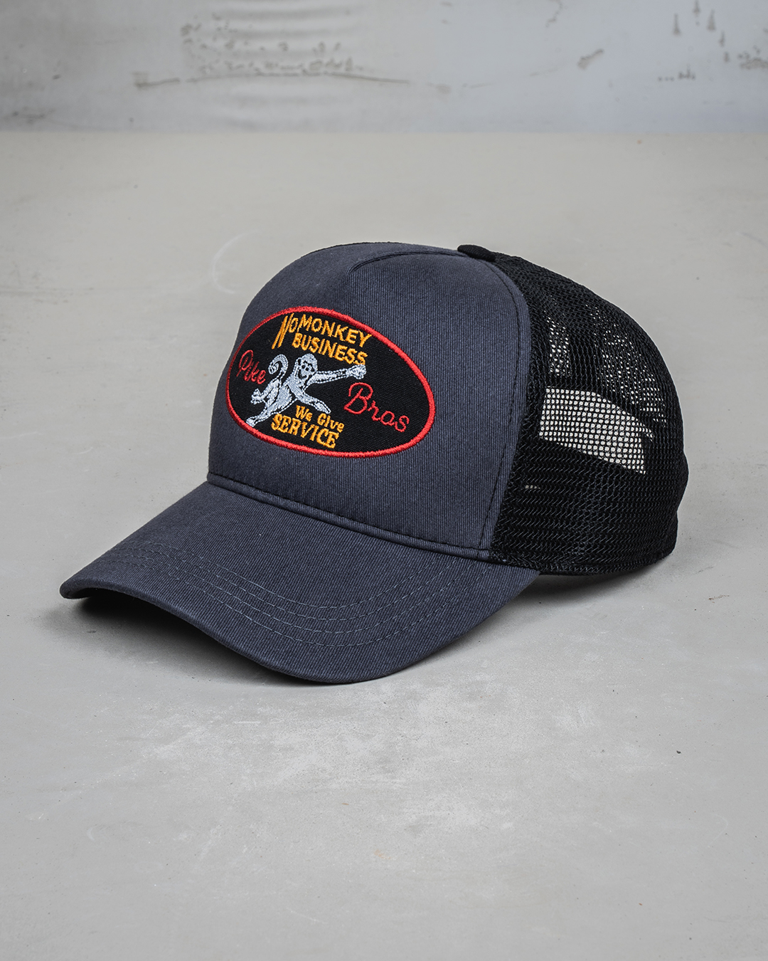 1972 Trucker Cap No Monkey Business Petrol